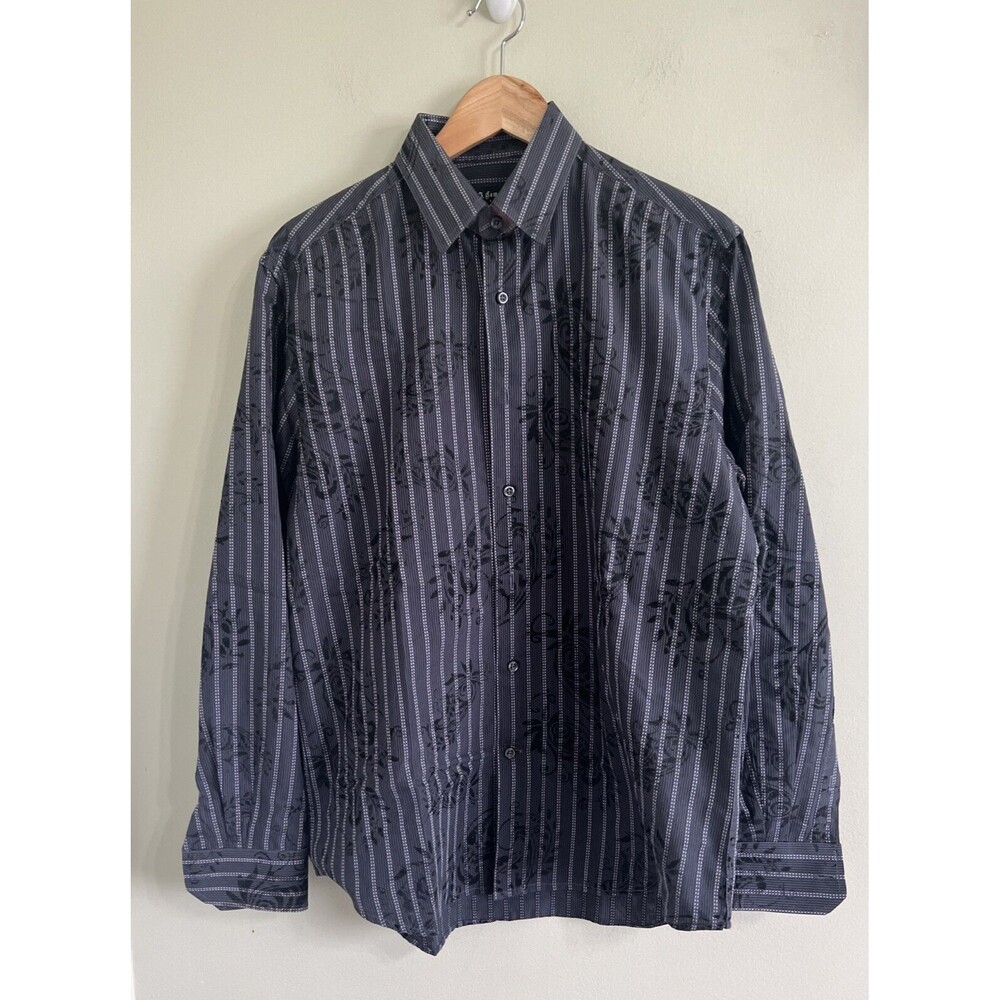 NWOT J. CAMPBELL BLACK-PURPLE STRIPED PAISLEY  WESTERN Classic MENS Shirt Medium